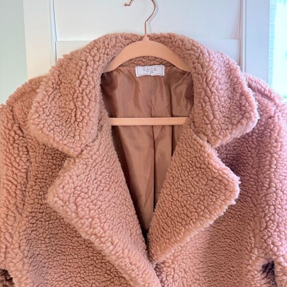 Sage the Label Sherpa Teddy Coat in Blush Pink size Medium - Picture 4 of 11